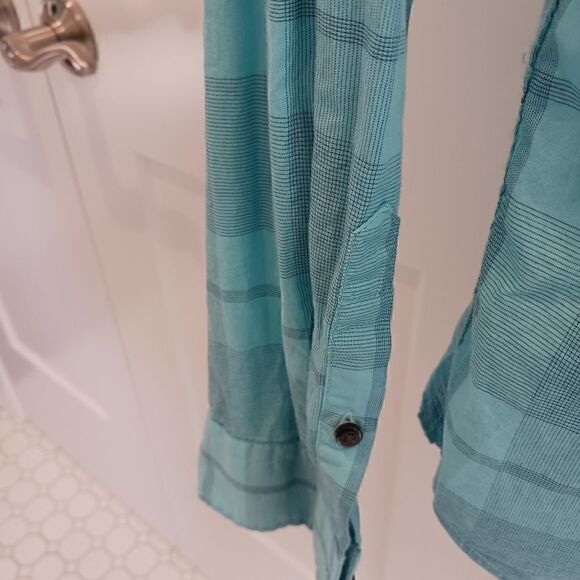 Mens GAP Cotton Button Down Shirt Aqua Plaid - Picture 8 of 11
